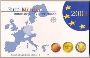 Németország 2003D 1c-2E (8x) forgalmi sor, müncheni verde, lezárt műanyag tokban T:PP Germany 2003D 1 Cent - 2 Euros (8x) coin set, Münich Mint, in sealed plastic case C:PP