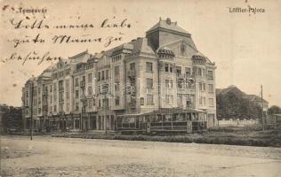 Temesvár, Timisoara; Löffler palota, villamos, Duna biztosító társaság / palace, tram (fa)