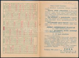 1933 A Központi Lakásberendező Vállalat kétoldalas, reklámos kártyanaptára, jó állapotban