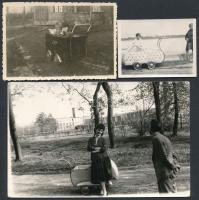 cca 1920-1960 10 db régi babakocsis fotó, 17x12 cm és 4x6 cm közötti méretben