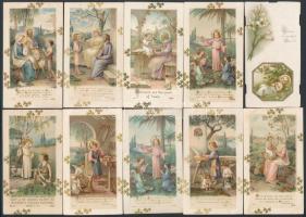 cca 1920-1930 16 db régi szecesziós szent kép, lito, 7x4 cm és 9x5 cm közötti méretben.