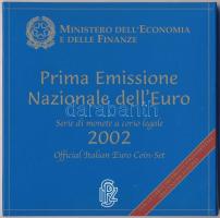 Olaszország 2002. 1c-2E (8x) forgalmi sor, "Az első nemzeti Euro kiadás", karton dísztokban T:1 Italy 2002. 1 Cent - 2 Euros (8x) coin set, "Prima Emissione Nazionale dell'Euro" in cardboard case C:UNC