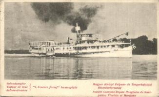 M. kir. Folyam- és Tengerhajózási Rt SS I. Ferencz József termes gőzöse; Klösz György és Fia / Hungarian steamship (kopott sarkak / worn corners)
