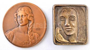 Berán Lajos (1882-1943) ~1930. Budapesti emlék Br emlékérem (40,5mm) + DN Női portrét és galambot ábrázoló fém jelvény (29x34mm) T:1-,2