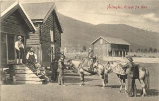 Nes, Hallingdal; merchants with horses, farm (EK)