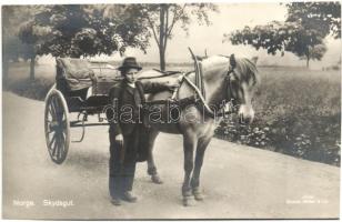 Norge. Skydsgut / Norwegian folklore, boy with horse cart, Eneret Mittet & Co.