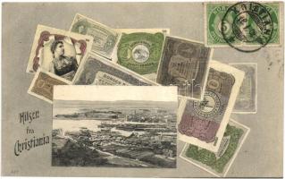 Oslo, Christiania, harbor, Norwegian currency and banknotes, TCV card (EK)