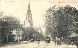 Budapest IX. Örökimádás templom az Üllői úton, villamosok