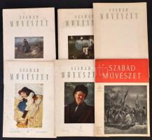 1953-1955 Szabad Művészet, 7 száma, 6 kötetben (1953 1.,5., 1954 2., 8., 1955 6-7.,8. számok), változó állapotban.