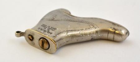 cca 1900 Alpakka cipő alakú öngyújtó, jelzett(Caligula R.K.), 5x4x1 cm