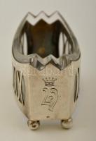 Monogramos ezüst(Ag) fűszertartó, 2 db, üvegbetéttel(apró csorbák), jelzett, 5x3x3 cm, nettó: 35,1 g