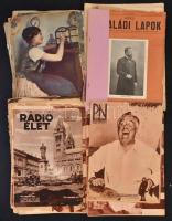 1904-1946 Vegyes újság, folyóirat tétel, 20 db, (Rádió élet, Pesti Napló, Képes Családi Lapok, Magyar Otthon, Magyar Ünnep,Magyar Iffásig Vörös-kereszt, Otthonunk, Vasárnapi Ujság, 8 Órai Ujság, Az Uj Magyar Asszony, Tolnai világlapja, Pesti Hirlap Vasárnapja, Magyar Tavasz, Szabadság, Napkelet, Magyar Uriasszonyok Lapja) változó, többnyire szakadozott állapotban.