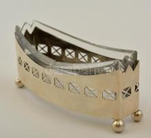 Ezüst (Ag) szecessziós fűszertartó párban hozzá fogpiszkáló tartóval, 3 db, jelzettek, üvegbetéttel ...