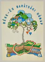 1986 Jakobi Anna Mária (1949-): Béke- és Barátsági Hónap, Országos Béketanács plakátja, jelzett, hajtott, 68x47,5 cm