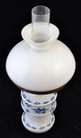 Wallendorf porcelán petróleum lámpa, burával, jelzett, matricás, hibátlan, m:46 cm