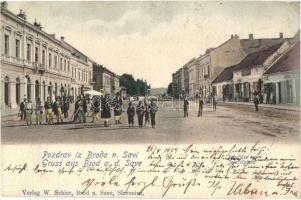 Bród, Brod an der Save, Bosanski Brod; Jelacicev trg. / square, shops, Verlag W. Schier (EK)
