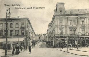 Marosvásárhely, Targu Mures; Széchenyi tér, Bólyai utca, Transilvania szálloda és kávéház, Pallós és Papné és Bocsánczy Márton üzlete / square, street, hotel, cafe, shops (EK)