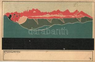 Bolzano, Bozen (Südtirol); Rosengarten. Art Nouveau litho art postcard s: T. A. (EK)