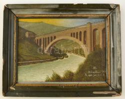 T.J. jelzéssel: Híd az Isonzó fölött 1915. Olaj, vászon, keretben, 24×33 cm