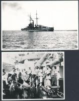 3 db osztrák-magyar haditengerészeti fotó (legénység, hadihajók), modern előhívások, hátuljukon feliratozva, különböző méretben