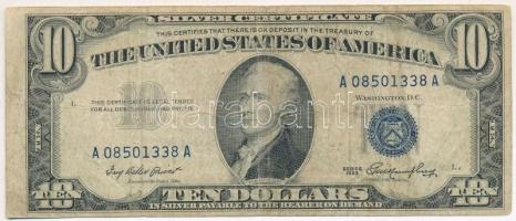 Amerikai Egyesült Államok 1953-1957. (1953A) 10$ Silver Certificate - kisméretű, kék pecsét, Ivy Baker Priest - George M. Humphrey T:III,III-  USA 1953-1957. (1953A) 10 Dollars Silver Certificate - Small Size, blue seal, Ivy Baker Priest - George M. Humphrey C:F,VG Krause 418.b