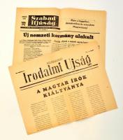 1956 október 23. és 27. 2 db újság a forradalom híreivel: Szabad Ifjúság, Irodalmi Ujság külön kiadása