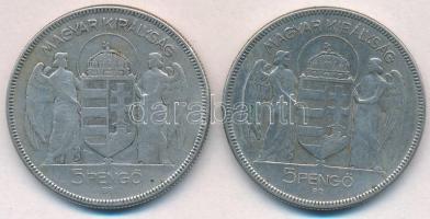 1930. 5P Ag "Horthy jobbra" (2x) T:2-,3
Adamo P8