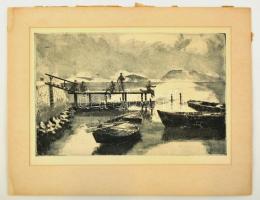 Jelzés nélkül: Balatoni horgászok, rézkarc, papír, paszpartuban, 25,5×38,5 cm