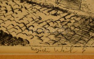 Aszódi Weil Erzsébet (1901-1976): Bulgár utca, rézkarc, papír, jelzett, paszpartuban, 29,5×44,5 cm