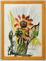 Gombosné B. Éva (1957- ): Virág csendélet, akvarell, papír, jelzett, üvegezett fa keretben, 57,5×41 cm