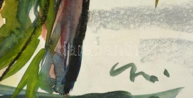 Gombosné B. Éva (1957- ): Virág csendélet, akvarell, papír, jelzett, üvegezett fa keretben, 57,5×41 ...