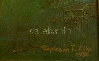 Lepizsán Fekécs Zita (1936-): Bivalyok. Olaj, farost, fa keretben, jelzett,  25x34 cm