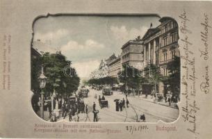 Budapest VII. Kerepesi út, Nemzeti színház, 422 és 435-ös számú villamosok, Art Nouveau, Divald Károly 375. sz. (EK)