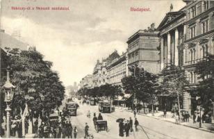 Budapest VII. Rákóczi út, Nemzeti színház, 422 és 435-ös számú villamosok, Divald Károly 375. (EK)