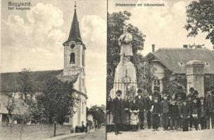 Bogyiszló, Református templom, Hősök szobra a református lelkészlakkal (EB)