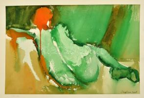 Nagy jelzéssel: Akt háttal. Akvarell, papír, 21×32 cm