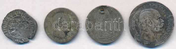 4db-os vegyes magyar sérült ezüstpénz tétel, közte 1870KB 10kr Ag "Váltó Pénz", 1915KB 1K ...