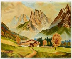 Basilides jelzéssel: Alpesi ház. Olaj, farost, 53×68 cm