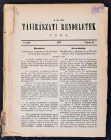 1877 a Távirászati rendeletek tára / Távirászati Közlemények több lapszáma egybefűzve, megviselt, hiányos kartonált papírkötésben