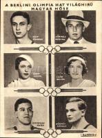 1936 A Berlini Olimpia hat világhírű magyar hőse; Csík Ferenc, Lőrincz Márton, Elek Ilona, Csák Ibolya, Zombory Ödön és Kárpáti Károly. Tolna Világlapja / Hungarian champions in the 1936 Summer Olympics, Berlin (EK)
