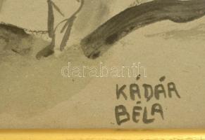 Kádár jelzéssel: Fürdés után. Akvarell, papír, üvegezett keretben, 28×40 cm