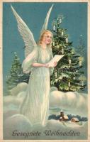 Gesegnete Weihnachten / Christmas, angel, Emb. litho