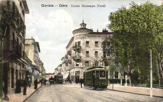 Gorizia, Görz; Corso Giuseppe Veri / trams + Batterie 3 / Reserve-Feldkanonenregiment Nr. 58. (EK)