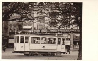 ~1920 Lucerne, Luzern; Berndorfer Krupp Metall-Werk Akt. Gesellschaft, Kuhn Lehmann / street view with tram 13 and shops, photo