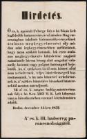 1852 Katonaszökevények részére amnesztiát hirdető rendelet plakátja. / General pardon order 50x40 cm
