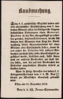 1852 Katonaszökevények részére amnesztiát hirdető rendelet plakátja. / General pardon order 50x40 cm