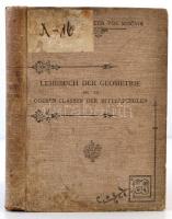 Dr. Franz Mocnik: Lehrbuch der Geometrie für die oberen Classen der Mittelschulen. Bécs-Prága, 1894, F. Tempsky. Kiadói egészvászon-kötés, foltos, kopottas borítóval, az elülső szennylap hiányzik, a hátsó szennylapon, és kötéstbálán, valamint az elülső kötéstáblán jegyzettel, foltos lapokkal, volt könyvtári példány, német nyelven./ Linen-binding, in German language, in poor condition.