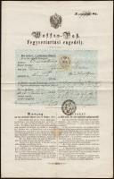 1858 Fegyvertartási engedély részére 30kr CM okmánybélyeggel / 1858 Waffen Pass- Gun licence