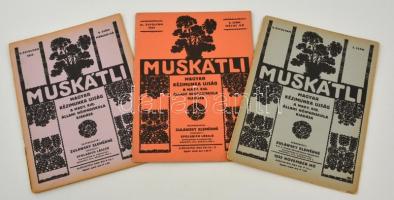 1932-1934 a Muskátli magyar kézimunka újság három lapszáma érdekes írásokkal, példányonkénti szabásminta melléklettel