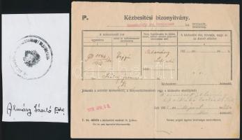 1929 Almásy László (1895-1951) saját kezű aláírása okmányon